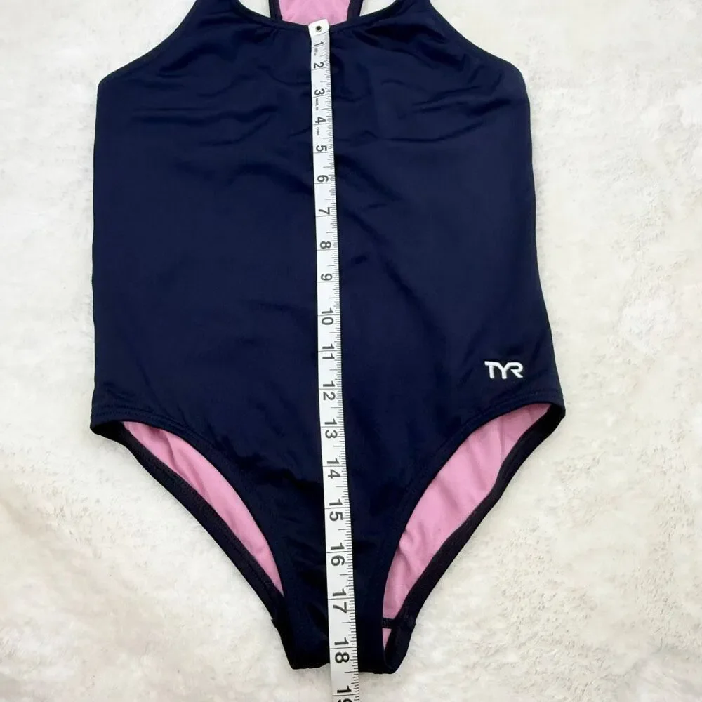 TYR Durafast Lite Ella Maxfit Competition Swimsuit for Kids - US M 10/12 Navy Bl